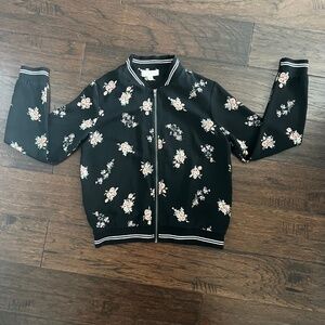 Walking On Sunshine girls sheer lightweight black bomber zip up jacket